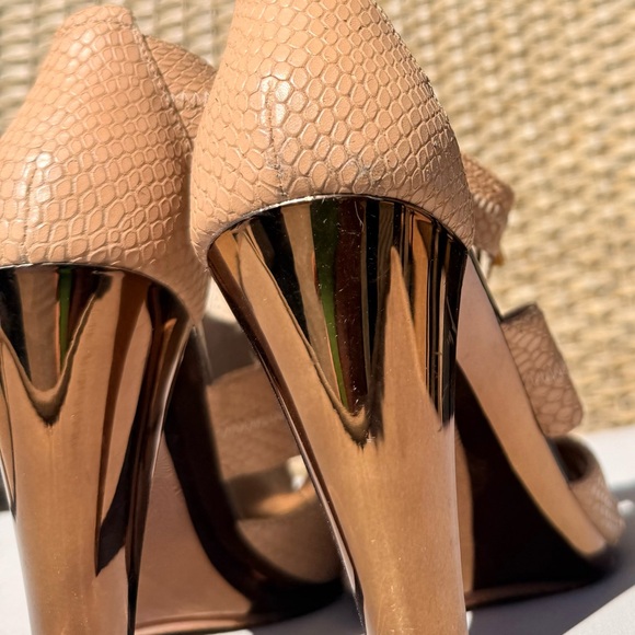 MICHAEL Michael Kors Tan Snake-Embossed Zip Front High Heel Sandals - Picture 3 of 4